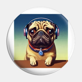 Cutest Pug wearing headphones Pin