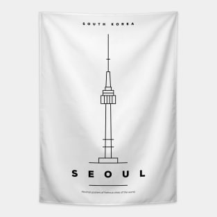 Seoul Minimal Black Line Design Tapestry