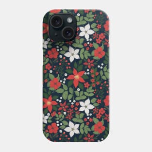 Elegant Blue Winter Red White Floral Painting Phone Case