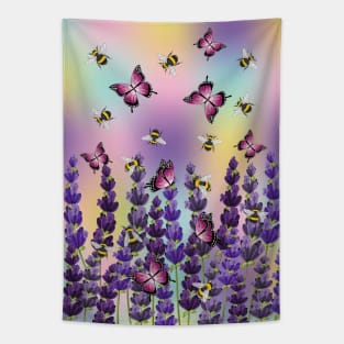 Lavender Bees Butterflies Art Tapestry