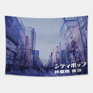 Japanese city pop art  series 2 - Akihabara Tokyo Japan in - retro aesthetic - Old retro TV glitch style Tapestry