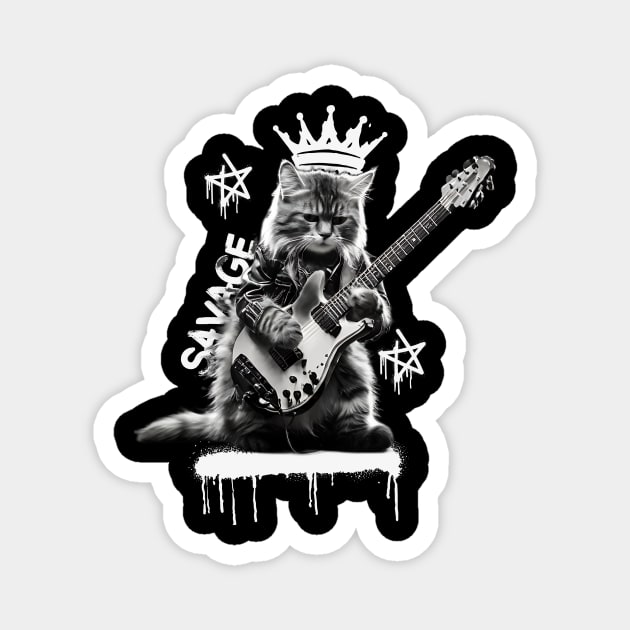 Rock Cat Playing Guitar Magnet by The WYLD Tribe