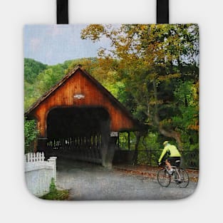 Woodstock VT - Bicyclist at Middle Bridge Tote