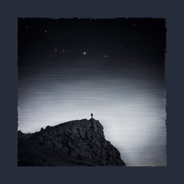 existence - man on barren rock at night by DyrkWyst