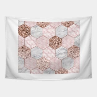 Rose gold dreaming - marble hexagons Tapestry