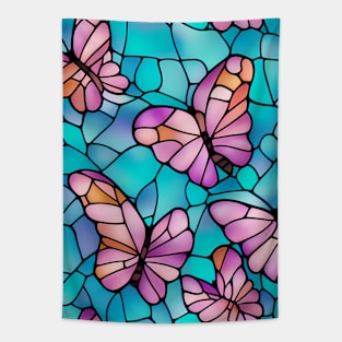 Vibrant Purple Pastel Butterflies - Stained Glass Design Tapestry