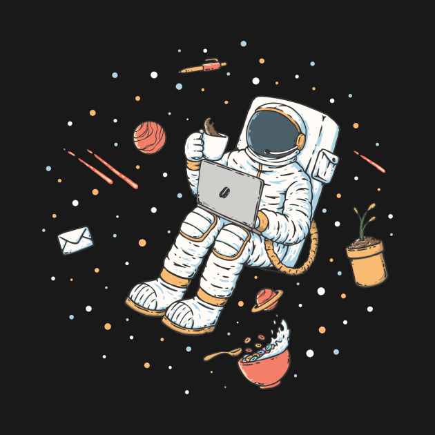 Astronaut Working from Home with Coffee - Space Office Art by LukmannHak