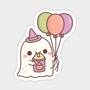 Cute Ghost With Balloons Drinking Pumpkin Spice Latte Magnet