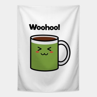 Woohoo! | Coffee | Charging | Low Battery | Cute Kawaii | White Tapestry