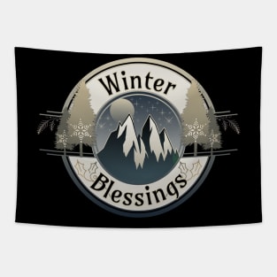 Winter Blessings Mountains and Star Light Badge Tapestry