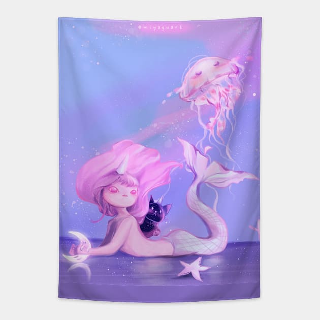 Little M and a Jellyfish Tapestry by Miya Gu Art