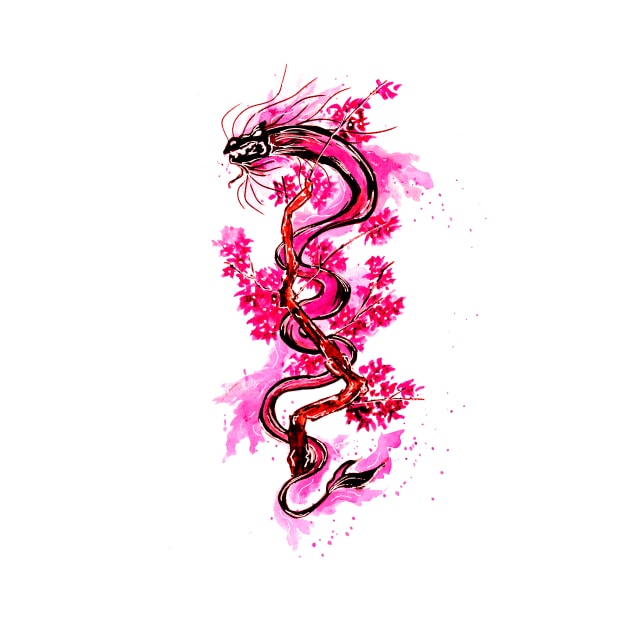 Pink Dragon and Blossoms by ZeichenbloQ