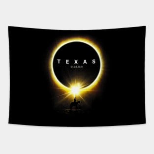 2024 Solar Eclipse Seen From The State Of Texas For Cowboys Tapestry