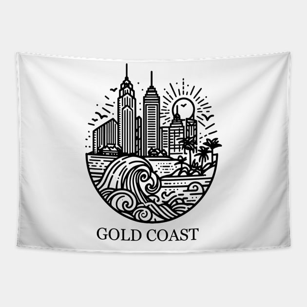 gold coast australia city simple line art illustration Tapestry by art poo