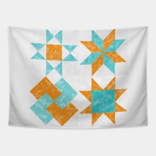 Sampler Quilt Orange and Teal Watercolor Tapestry