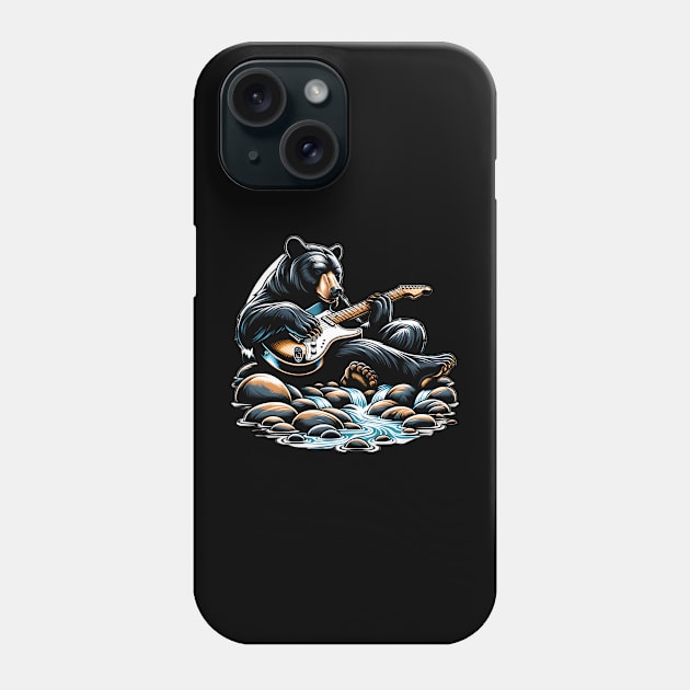 Black Bear Playing Electric Guitar Phone Case by Merchweaver