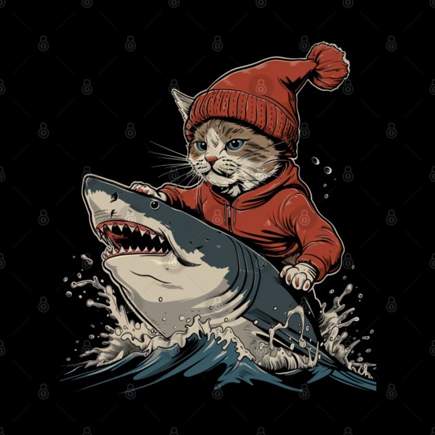 Cat Riding Shark Underwater Safari by BilodeauBlue