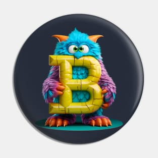 Adorable Kids Monster Alphabet Letter B Funny Back to School Pin