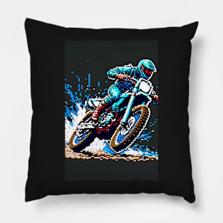 Dirt bike stunt - pixel art style Pillow