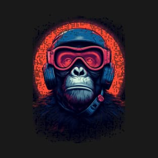 Retrowave Space Chimp Vintage Sunset AI Art T-Shirt