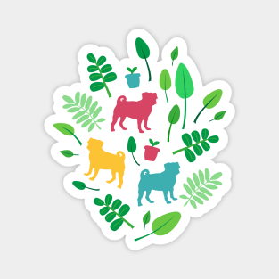 Colorful Pugs with Leaves Magnet