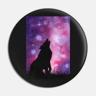 Howling Wolf Galaxy Night Sky Watercolor Pin