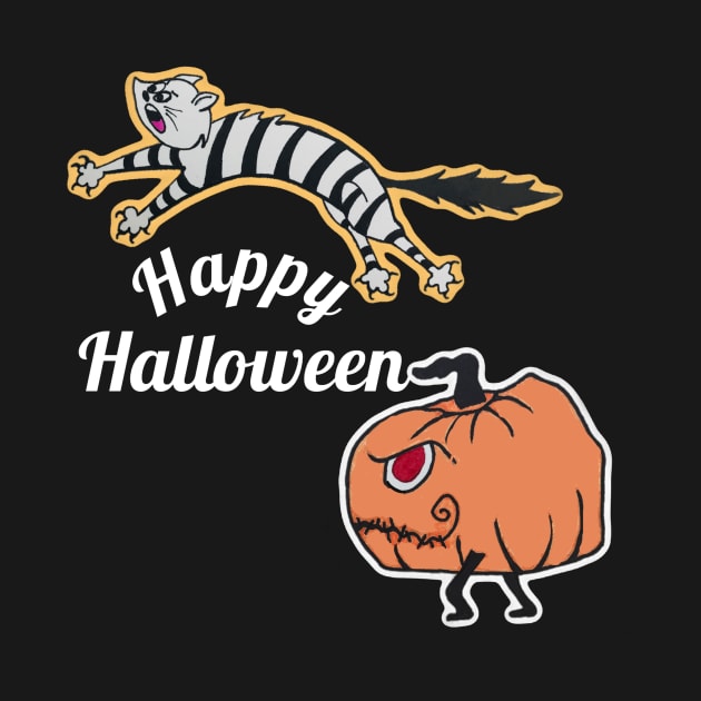 Alley Cat and Scary Halloween Pumpkin by AtkissonDesign