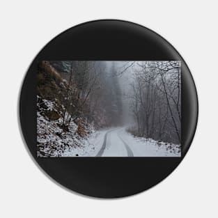 Foggy road in the forest Pin