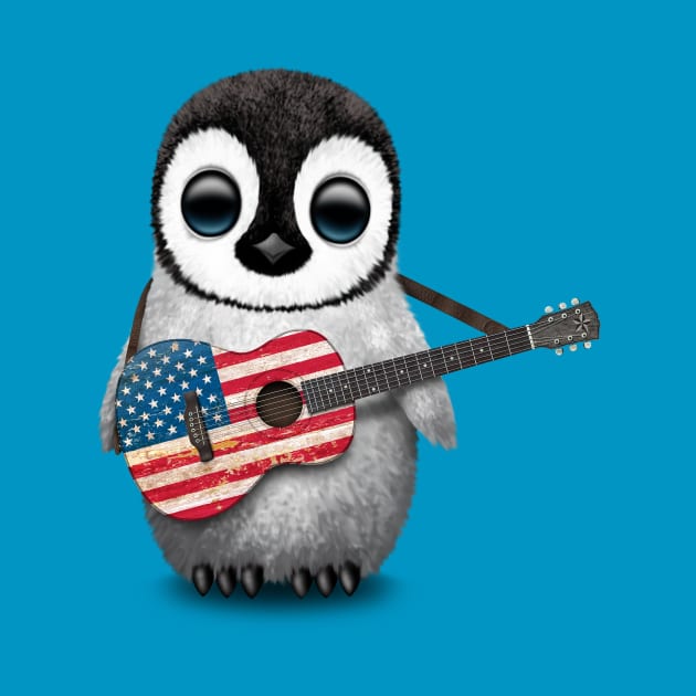 Baby Penguin Playing American Flag Guitar by jeffbartels