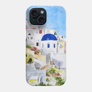 Santoroni Greece Aegean sea watercolor painting Phone Case