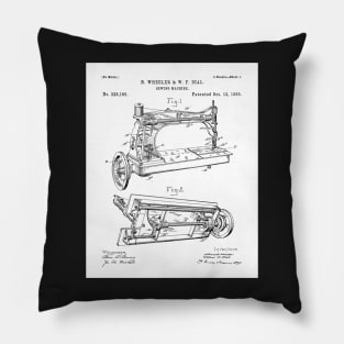 Sewing Machine Patent - Seamstress Craft Sewing Room Art - White Pillow