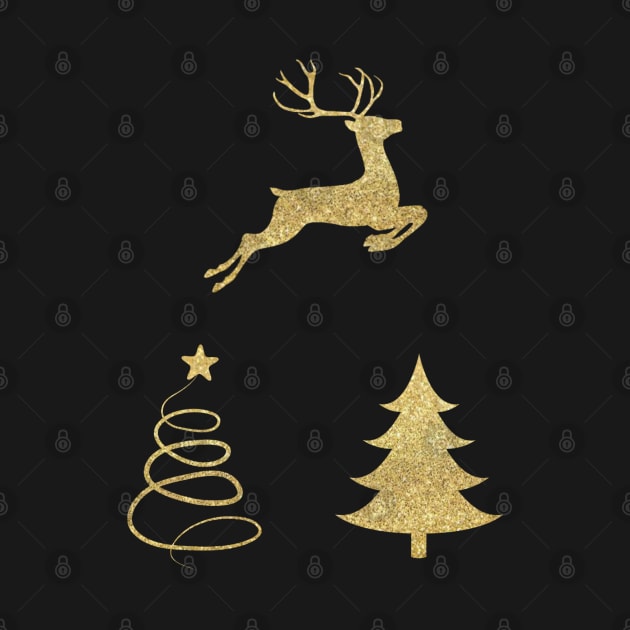 Gold Faux Glitter Christmas Trees and Reindeer Pack by Felicity-K