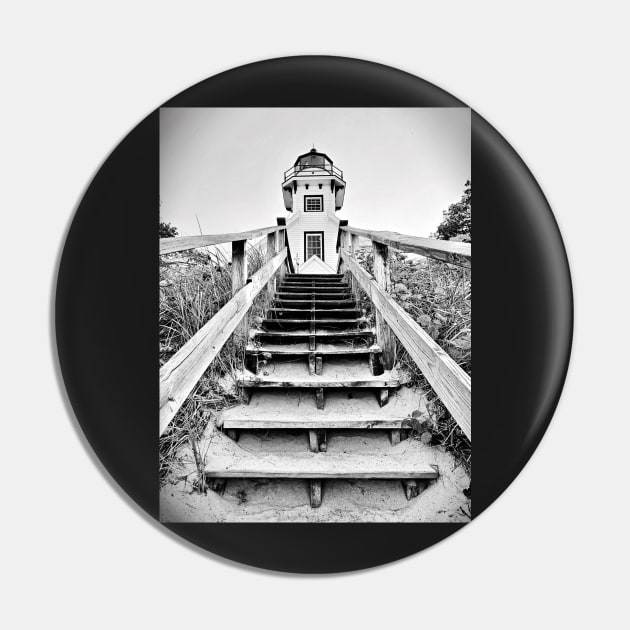 “Mission Point Lighthouse” - Black and White Pin by Colette22
