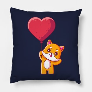 Cute dog shiba inu holding love balloon Pillow