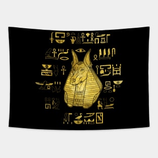 Golden Anubis  with hieroglyphs Tapestry