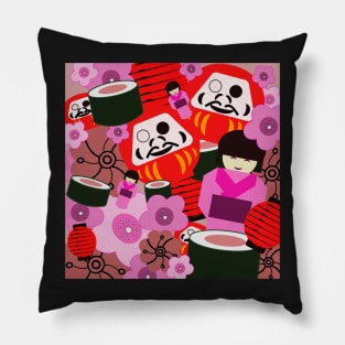 japanese inspired pop art pattern Pillow