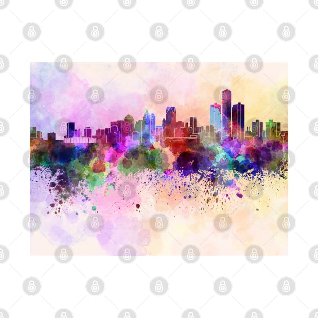 Detroit skyline in watercolor background by PaulrommerArt