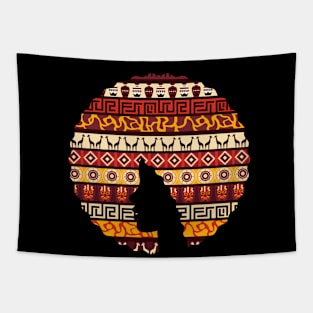 Afro Hair Woman with African Pattern, Black History Tapestry