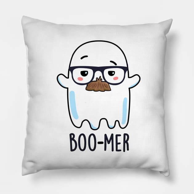 Boo-mer Cute Middle Aged Ghost Pun Pillow by punnybone