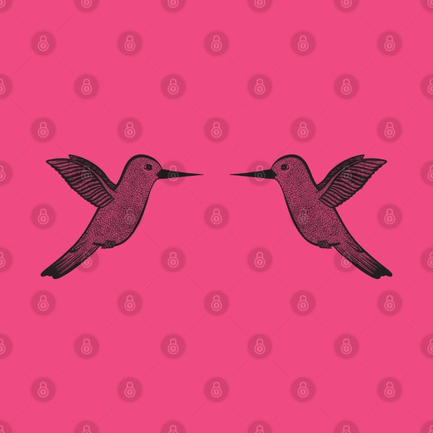 Hummingbirds in Love - cute animal ink art design - on pink by Green Paladin