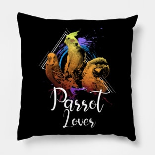 Colorful Rainbow Retro Parrots Lover Pillow