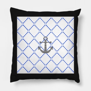 Abstract geometric pattern - blue and white - black anchor Pillow