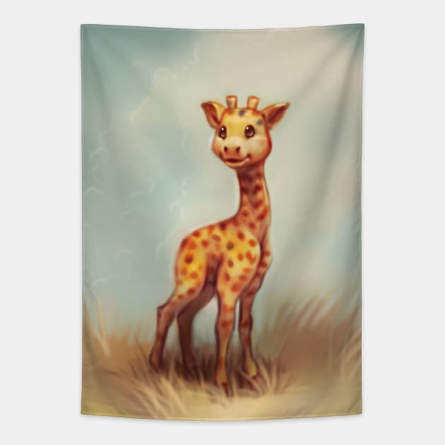 Smiling baby giraffe Tapestry by Artofokan