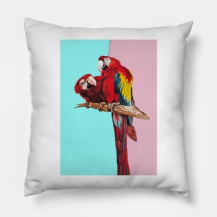 Macaw Parrot Watercolor Painting on Aqua and Pink Pillow