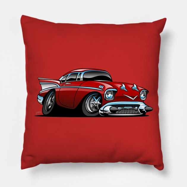 Classic American 57 Hot Rod Cartoon Pillow by hobrath