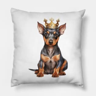 Watercolor Doberman Pinscher Dog Wearing a Crown Pillow