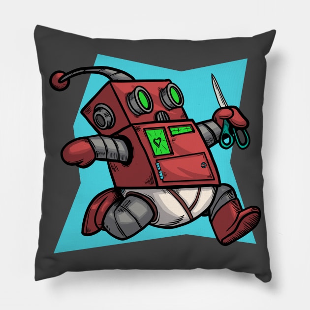 Danger Bot Pillow by richardsondesignsyyc