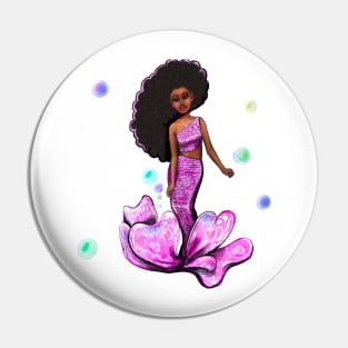 Best Mermaid gifts top 10 2022 Coco the Magical rainbow mermaid with brown eyes, flowing Afro hair and caramel brown skin - light background Pin