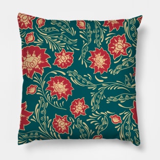 flower pattern red golden gold emerald green aesthetic Pillow