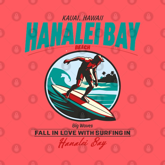 Hanalei Beach Bay Surfer Vintage by Alexander Luminova